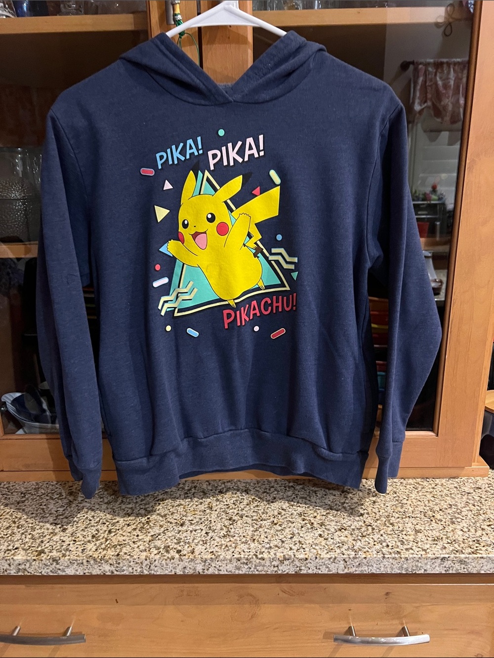 Pokemon Navy Blue Hoodie with Yellow Pikachu Graphic